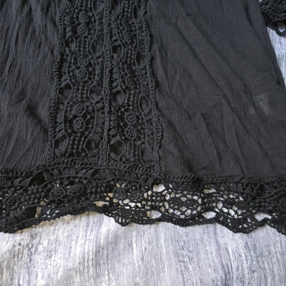 La Blanca Black Crochet Lace Trim V Neck Beach Cover Up Tunic Dress XL - Picture 4 of 11